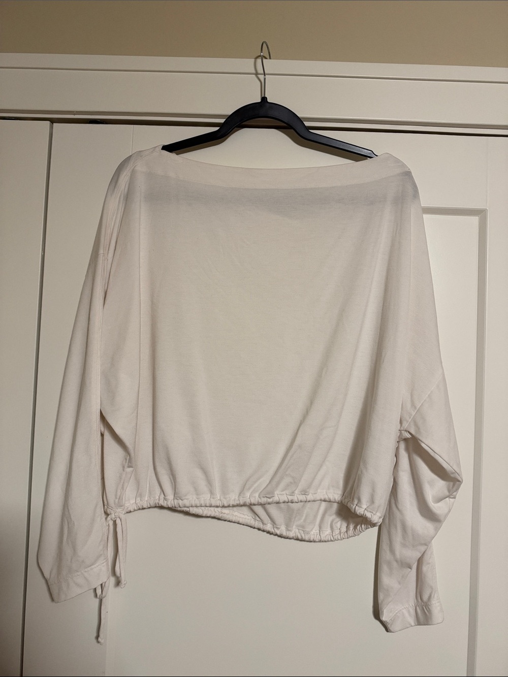 Athleta Cream Boatneck Long-Sleeve with Drawstring Hem